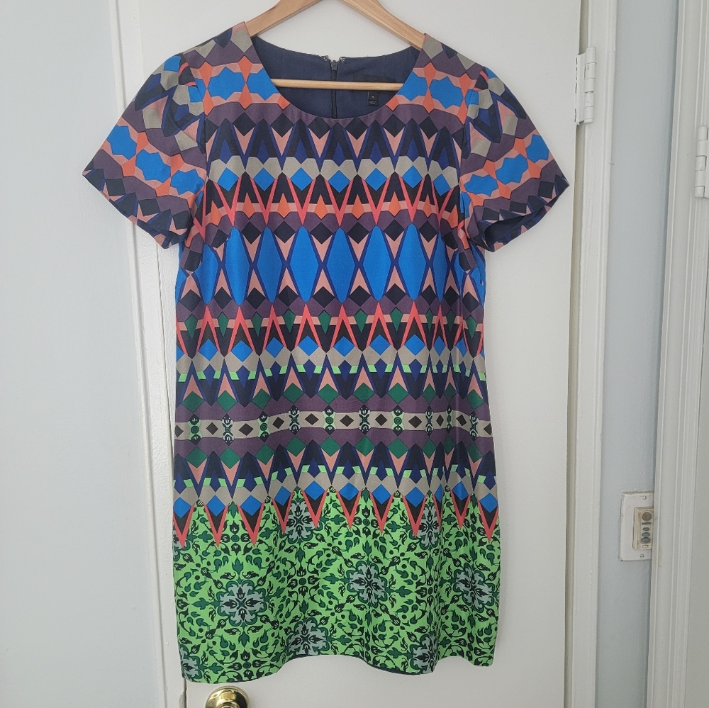 Jcrew Multi-Color Geometric Print Shift Dress 100… - image 4